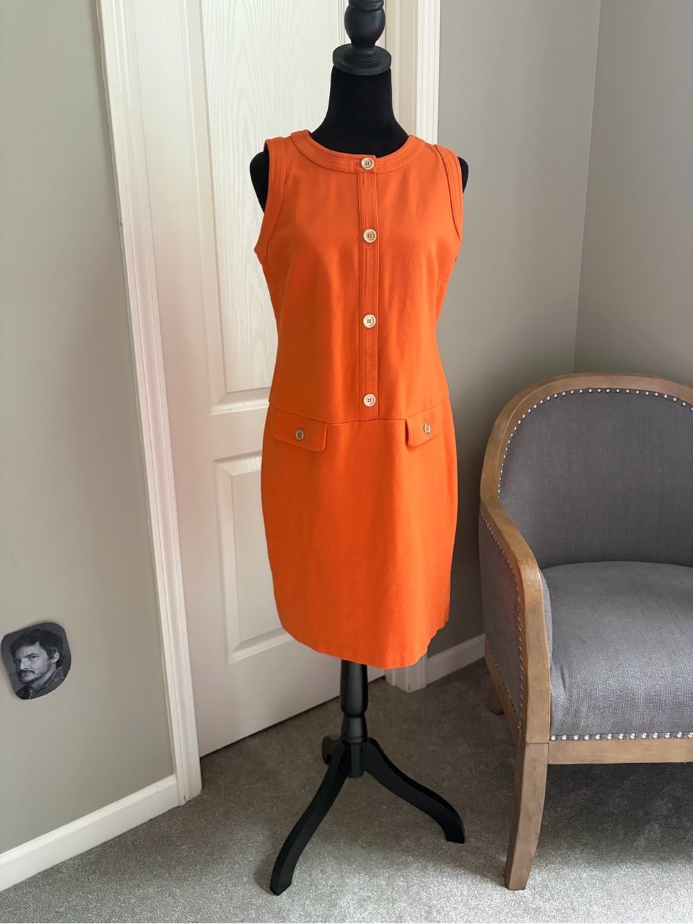 Talbots Sleeveless Shift Dress in Orange with Front Buttons